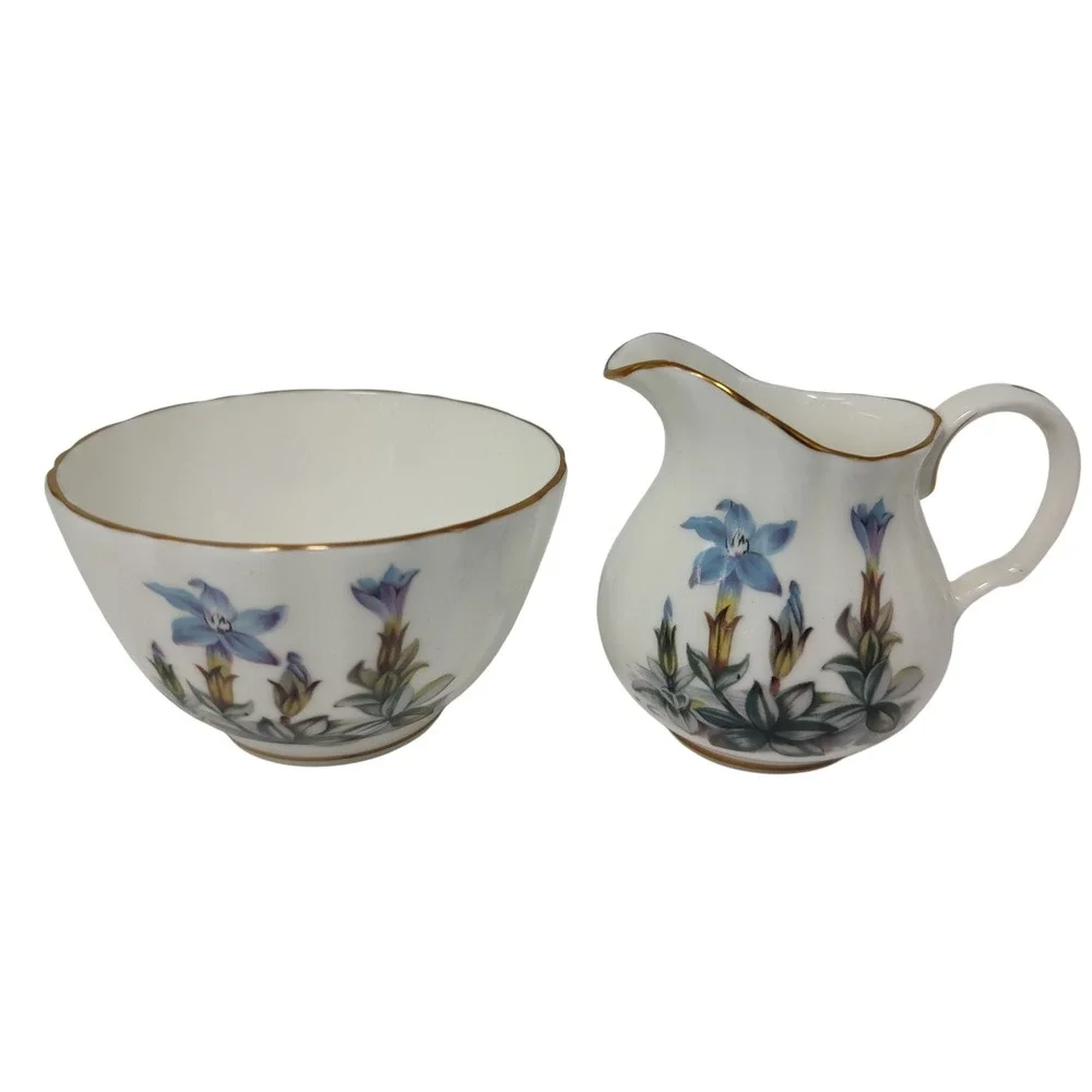 Royal Worcester China Cream Sugar Set Ribbed Floral‎ England 1970s Two Pieces